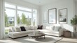 © Pixcellence - Modern Living Room Interior Design with White Sofa and Large Windows
