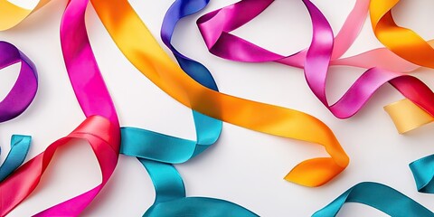 Poster - Brightly colored ribbons on a white background