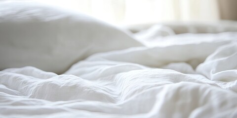Poster - Close-up of white bed sheets and vacant space.