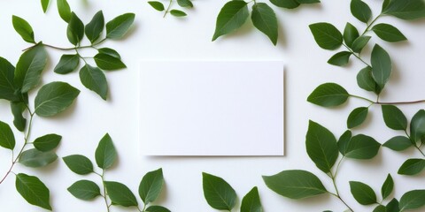 Aufkleber - Green ash leaves and a blank card against a white background.