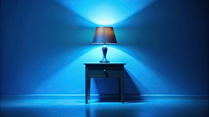 Wall Mural - silhouette of a bedside table in blue light background