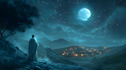 Wall Mural - landscape with moon and clouds. generative ai