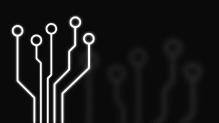 Abstract animation with white glowing lines representing circuit boards and technology on a black background.  Perfect for tech, future, digital, and AI projects.
