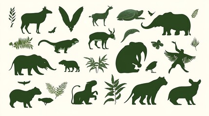 Stunning illustrated collection of silhouettes showcasing diverse wild animals image