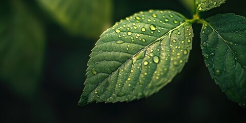 Aufkleber - Close-up of a green leaf with water droplets.