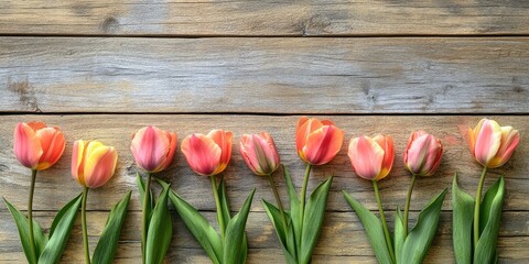 Poster - Spring tulip flowers on a weathered wooden background