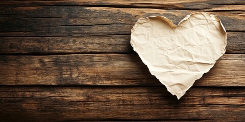 Aufkleber - Blank paper in the shape of a heart on a wooden surface with copyspace, ideal for a Valentine's background.