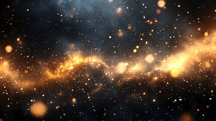 Poster - A shimmering, cosmic scene filled with golden particles and ethereal light against a dark backdrop, evoking the beauty of the universe.