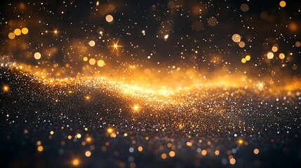 Fototapete - A shimmering, golden wave of sparkling particles against a dark background, evoking a sense of magic and beauty.