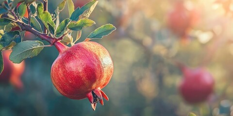 Aufkleber - Ripe Pomegranate Fruit on a Branch. Copy Space.