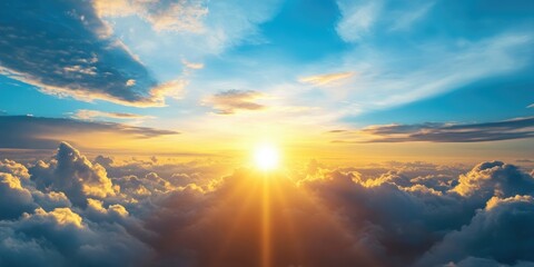 Poster - The sun sets, revealing a striking blue sky and clouds.