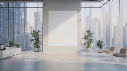 Poster - Modern Office Space with Blank Canvas for Art Display