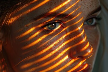 creative image where a person face is partially obscured by shadows from a patterned object