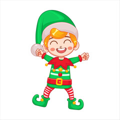 Sticker - Christmas elf cartoon character vector