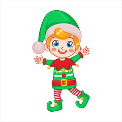 Sticker - Christmas elf cartoon character vector