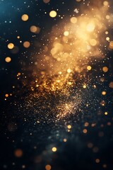 Poster - A mesmerizing display of golden sparks and shimmering dust, capturing a cosmic essence of light and illusion against a dark background.
