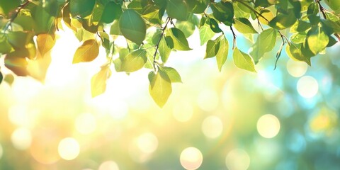 Poster - Bokeh backdrop featuring abstract blurred leaves and radiant summer sunlight
