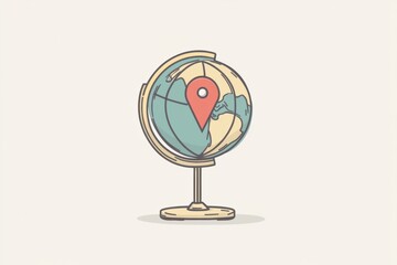 Poster - A simple globe features a prominent red pin marking an important travel destination in a stylish and modern design. Generative AI