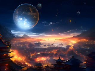 Wall Mural - night sky with moon. generative ai
