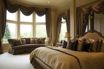 Poster - Elegant Master Bedroom with Luxury Furnishings and Large Windows  