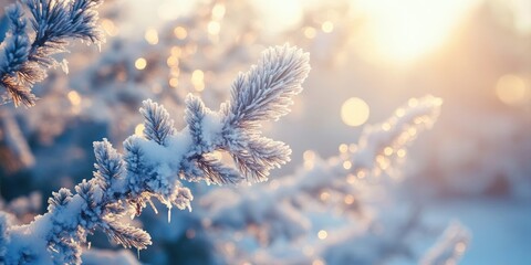 Poster - close-up of snowy and frosty tree branches