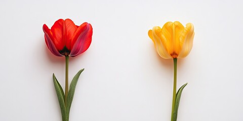 Aufkleber - A vertical image of two vibrant tulip flowers set against a white background, featuring space for your text.