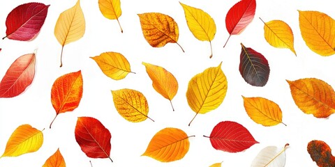 Poster - Texture, background, pattern. Autumn's multi-colored leaves against a white background.