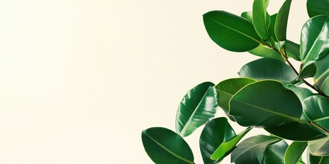 Aufkleber - Home plant ficus on a light backdrop with vacant copyspace for text. Green rubber plant.