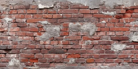 Aufkleber - Old, deteriorated red brick wall. Panoramic texture of the brickwork.