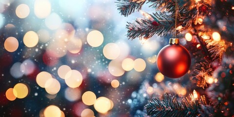 Aufkleber - Glittering shining bulb lights create a blurred background of Christmas wallpaper decorations. This holiday festival backdrop features a display of sparkling circles for celebrations.