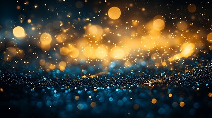 Fototapete - A mesmerizing background of shimmering blue and golden particles, creating a dreamy, festive ambiance filled with light and depth.