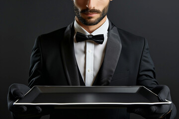 Wall Mural - Butler waiter service tray dinner restaurant concept AI generated