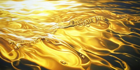 Aufkleber - Golden yellow oil glides on the water's surface, appearing smooth and curved.