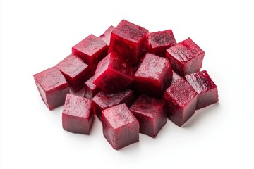 Wall Mural - Raw red beetroot cubes isolated on white background.