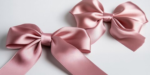 Two lovely satin pink ribbon bows of varying sizes on a white background.