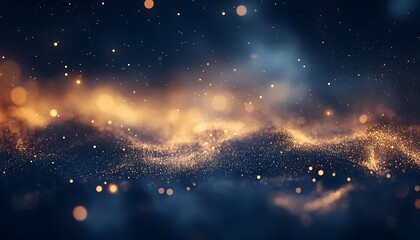 Leinwandbilder - A vibrant, abstract depiction of golden particles swirling in a dark background, creating a dreamlike, glowing effect.