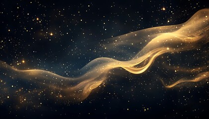 Poster - A captivating cosmic scene featuring golden waves flowing through a dark starry background, evoking a sense of vastness and mystery in the universe.