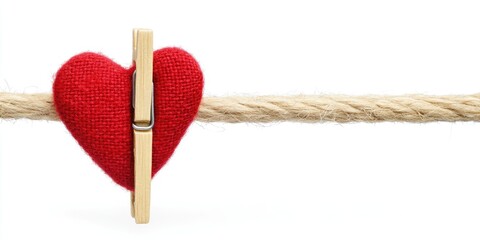 Aufkleber - Red heart attached to a clothespin, isolated on a white background.