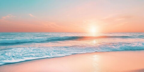 Poster - Sea beach with an abstract sunset sky background. Copyspace for summer vacation and travel ideas.