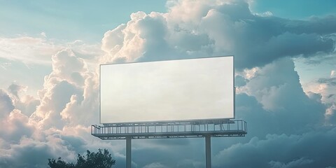 Aufkleber - Blank white billboard in the background with a cloudy sky, mockup.
