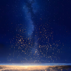 Wall Mural - fireworks rising from the ground under the night sky with countless stars. generative ai