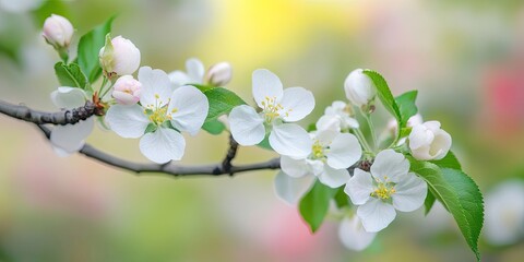 Poster - Apple tree branch with blossoms, blooming trees in spring.