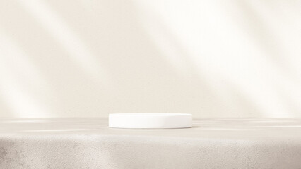 3d background with beige tones and a podium set, featuring a play of light and shadow. an abstract g