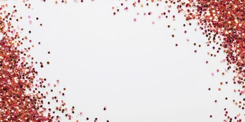 Poster - Frame of glittering tinsel on a white background, top view. Space for text.