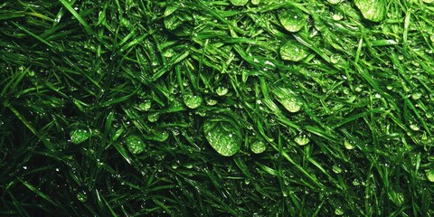 Aufkleber - Water droplets on fresh green grass background. Morning dew on green grass.