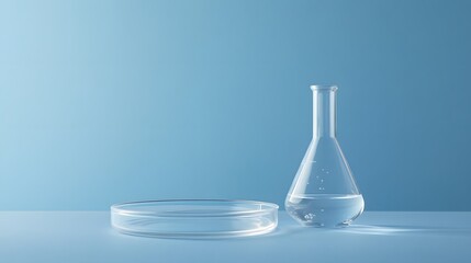 Glass Beaker and Petri Dish on a Blue Surface