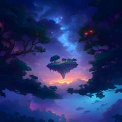 Wall Mural - an island where the Milky Way floats in a bright space sky. Generative AI