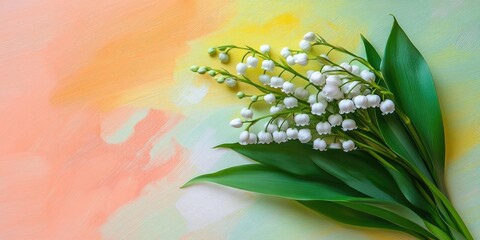 Aufkleber - Blank card with lovely lily-of-the-valley flowers on a colored background