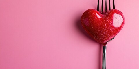 Poster - Happy Sweetest Day images. Heart on a fork. Heart shape against a pink background. Sweetest Day pink banner. Delightful American holiday.