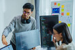 © weedezign - asian and Indian Developer team discussion feedback analysis coding data with software computer at office